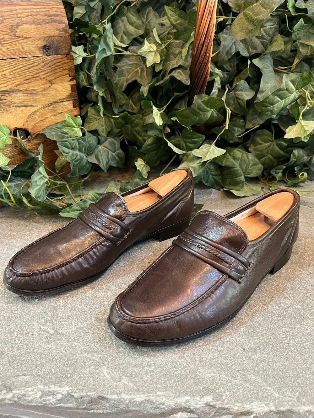 Brass Boot Smooth Leather Dress Loafers Brown Italy 85354 Men's Size 10.5M